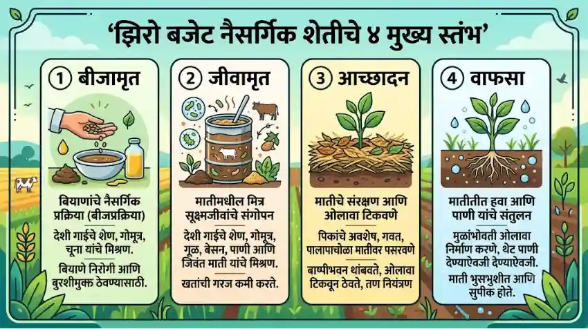 झिरो बजेट नैसर्गिक शेतीचे ४ मुख्य स्तंभ (4 Pillars of ZBNF)