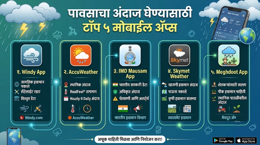 पावसाचा अंदाज घेण्यासाठी टॉप 5 Mobile Apps
