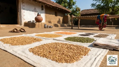 उन्हात बियाणे वाळवणे