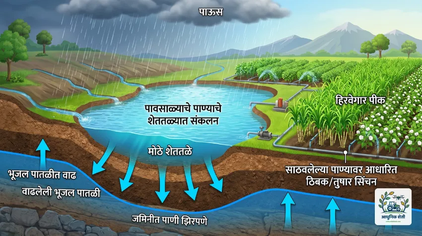 शेततळ्यातील पाणी साठवणूक आणि फायदे