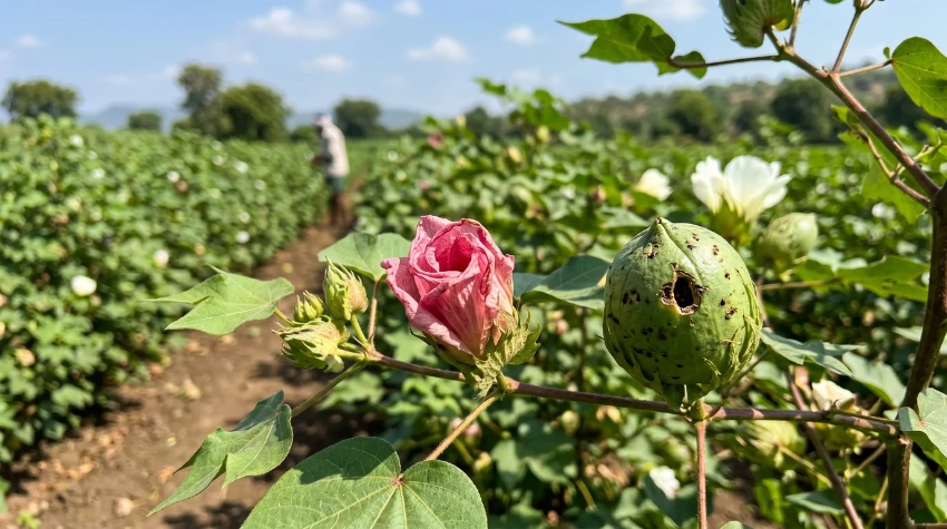 कपाशीवर गुलाबी बोंडअळीचा प्रादुर्भाव