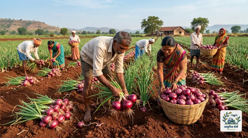 कांदा काढणी (Harvesting) आणि प्रतवारी (Grading)