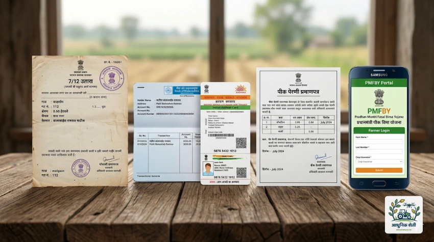 पीक विमा फॉर्म भरण्यासाठी आवश्यक कागदपत्रे (Required Documents)