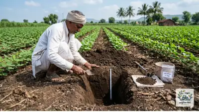 शेतातून मातीचा नमुना घेण्यासाठी V आकाराचा खड्डा