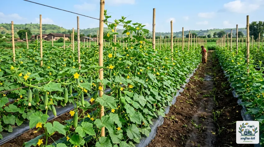 मंडप पद्धतीने (Trellis System) काकडीची वाढ