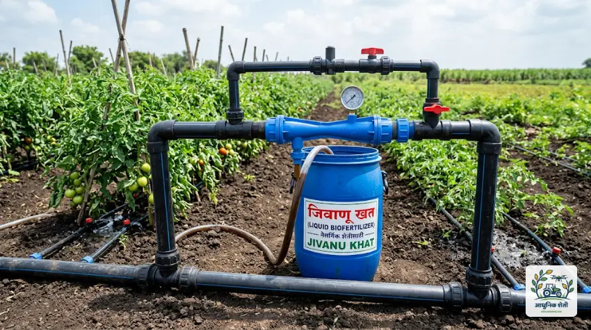 ठिबक सिंचनाद्वारे (Drip) अझोटोबॅक्टर जिवाणू खत देणे