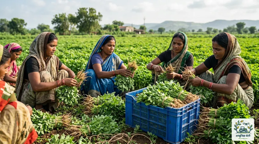 मेथीची काढणी आणि बाजारपेठ