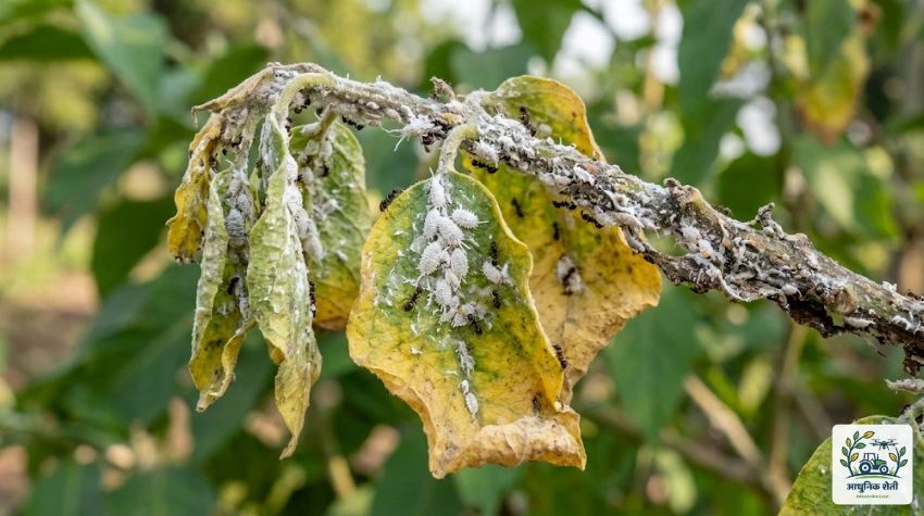 पिकांवर पिठ्या ढेकूण (Mealybug) आल्याची मुख्य लक्षणे
