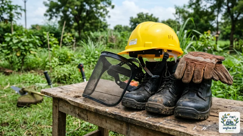 ब्रश कटर चालवताना घ्यायची सुरक्षिततेची काळजी (Safety Tips and Gear)