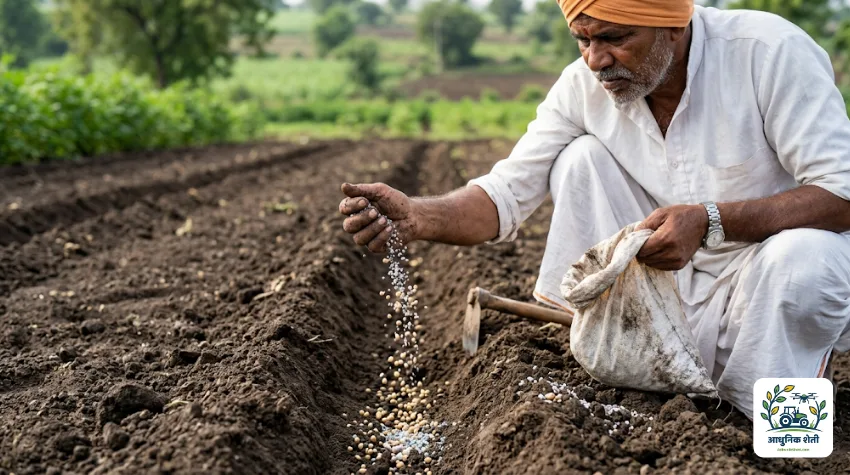 कापूस आणि सोयाबीन पिकात पेरणीवेळी बेसल डोस देण्याची पद्धत