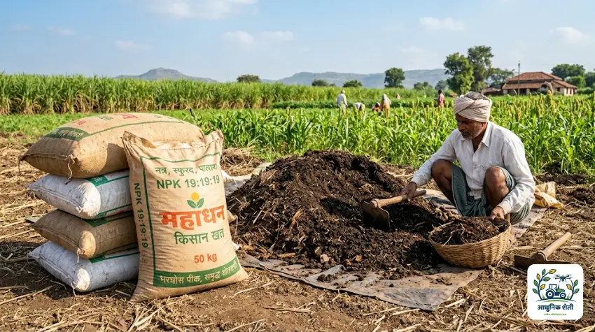 बेसल डोससाठी नत्र स्फुरद पालाश रासायनिक खतांच्या गोण्या
