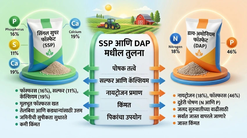 सिंगल सुपर फॉस्फेट (SSP) आणि डीएपी (DAP) खतामधील फरक